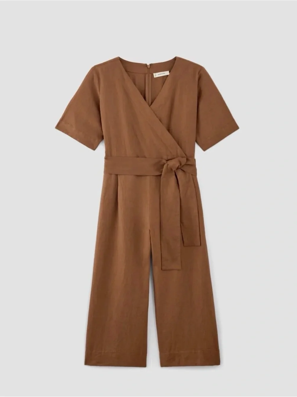Everlane Wrap Linen Jumpsuit in Carob Brown